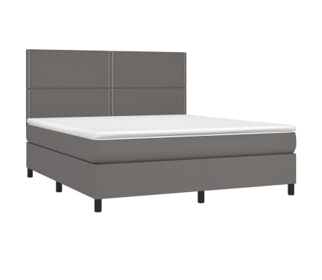 vidaXL Boxspringbett mit Matratze & LED Grau 160x200 cm Kunstleder