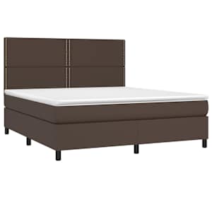 vidaXL Lova su spyruoklėmis/čiužiniu/LED, ruda, 180x200cm, netikra oda