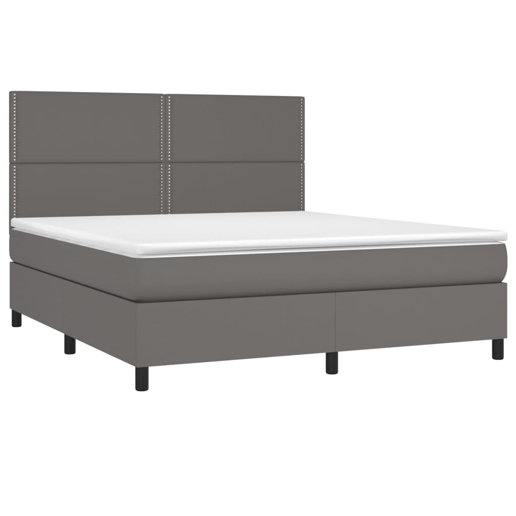 vidaXL Boxspring met matras en LED kunstleer grijs 180x200 cm afbeelding