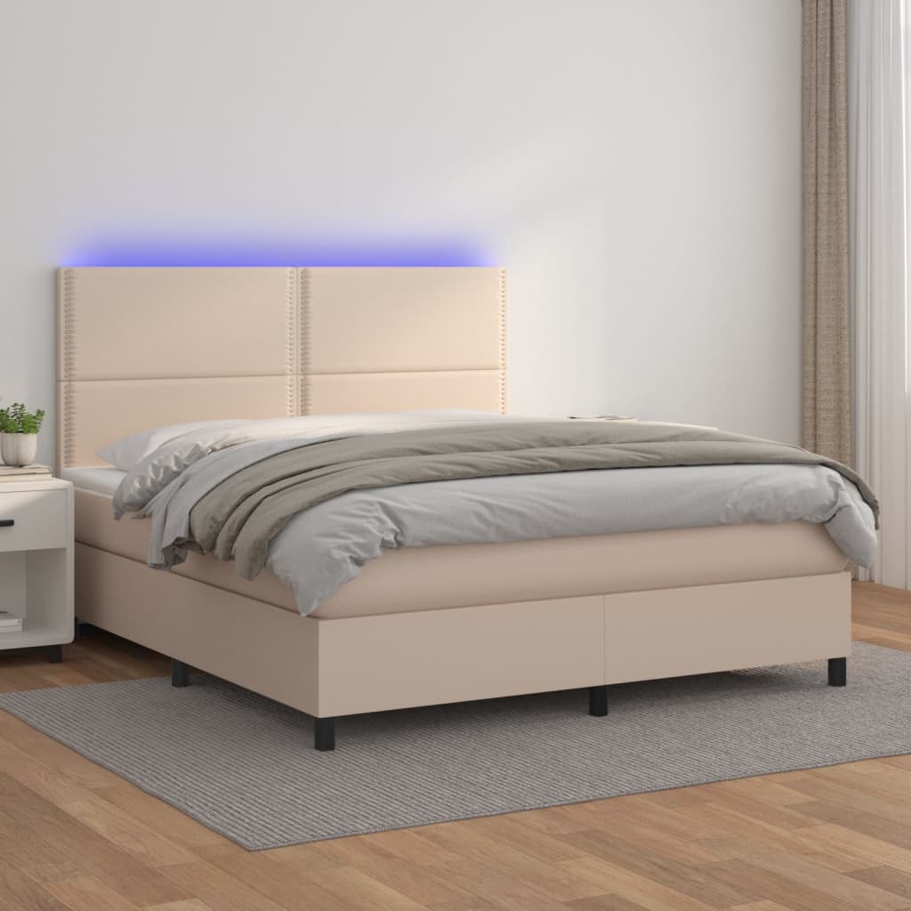 Box spring postel matrace a LED cappuccino 180x200cm umělá kůže