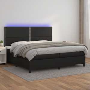 Box spring postel s matrací a LED černá 200x200 cm umělá kůže - obrázek 1