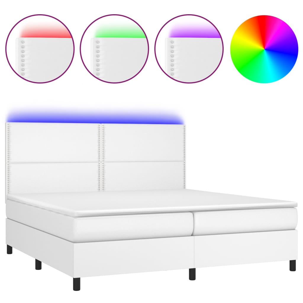 vidaXL Box spring postel s matrací a LED bílá 200x200 cm umělá kůže