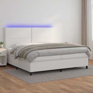 Box spring postel s matrací a LED bílá 200x200 cm umělá kůže - obrázek 1