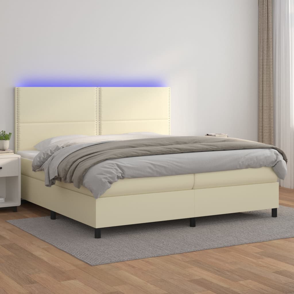vidaXL Cama box spring colchón y LED cuero sintético crema 200x200 cm