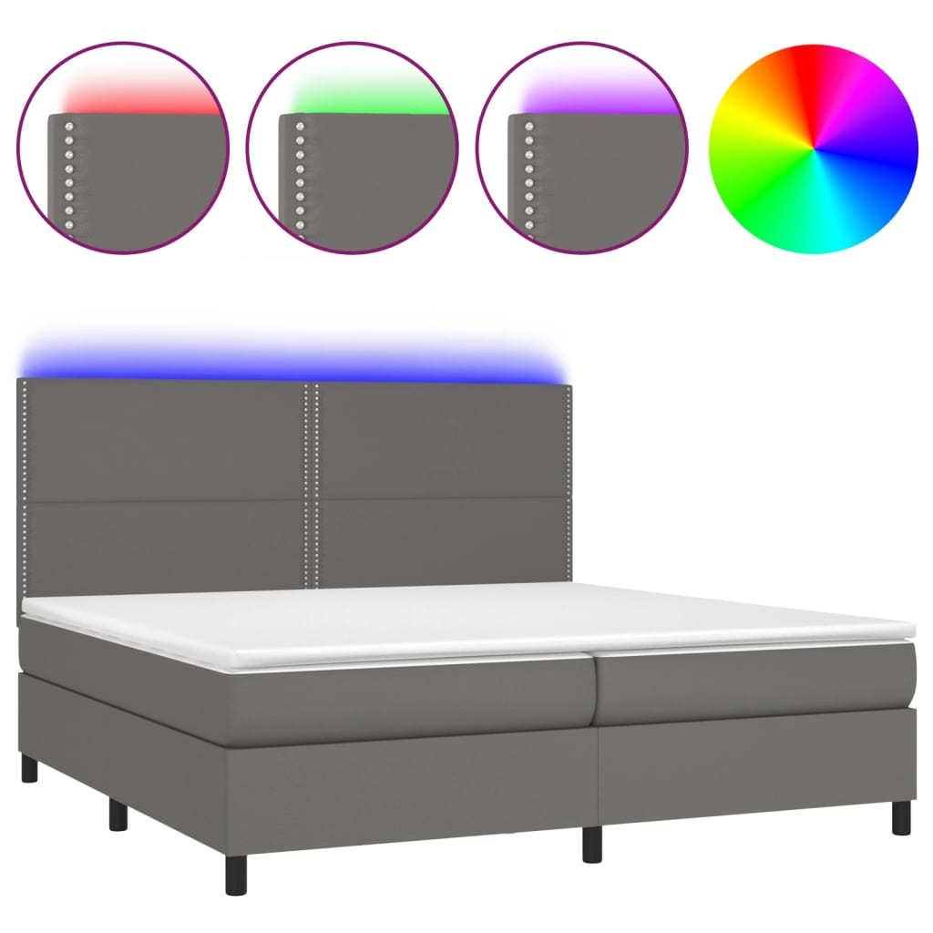 vidaXL Box spring postel s matrací a LED šedá 200x200 cm umělá kůže