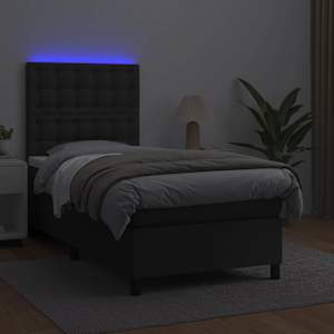 Box spring postel s matrací a LED černá 80 x 200 cm umělá kůže - obrázek 4