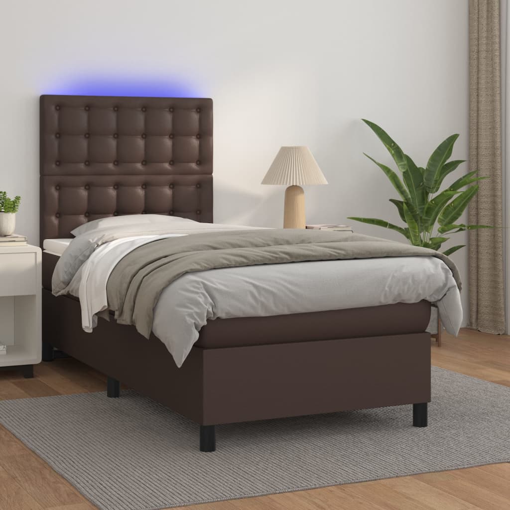 vida XL Boxspringbett mit Matratze & LED Braun 80x 200 cm Kunstleder