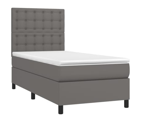 vidaXL Κρεβάτι Boxspring με Στρώμα & LED Γκρι 80x200 εκ. Συνθ. Δέρμα