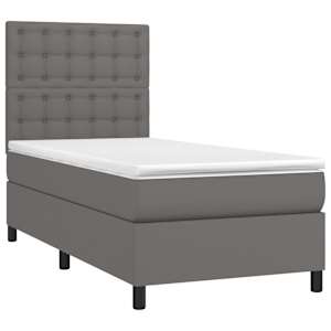 vidaXL Κρεβάτι Boxspring με Στρώμα & LED Γκρι 80x200 εκ. Συνθ. Δέρμα