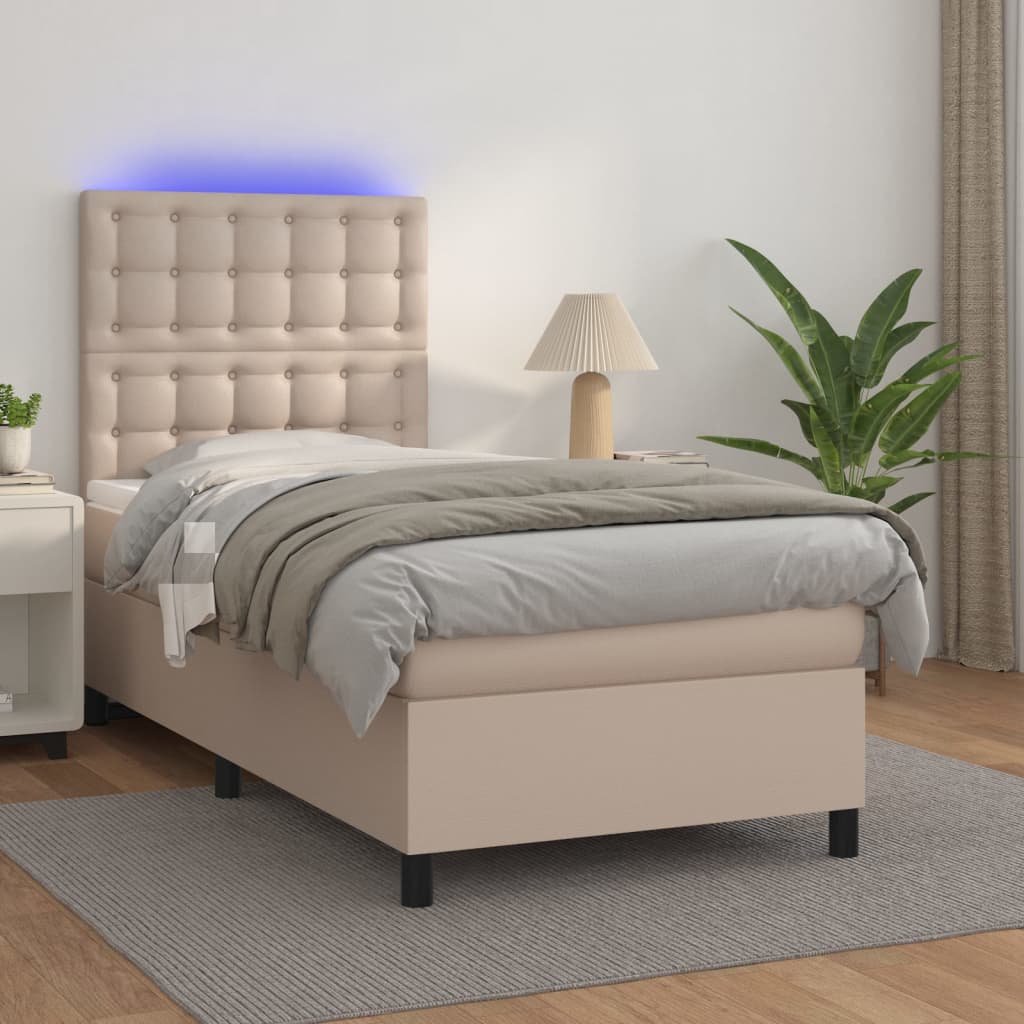 Box spring postel matrace a LED cappuccino 80x200 cm umělá kůže