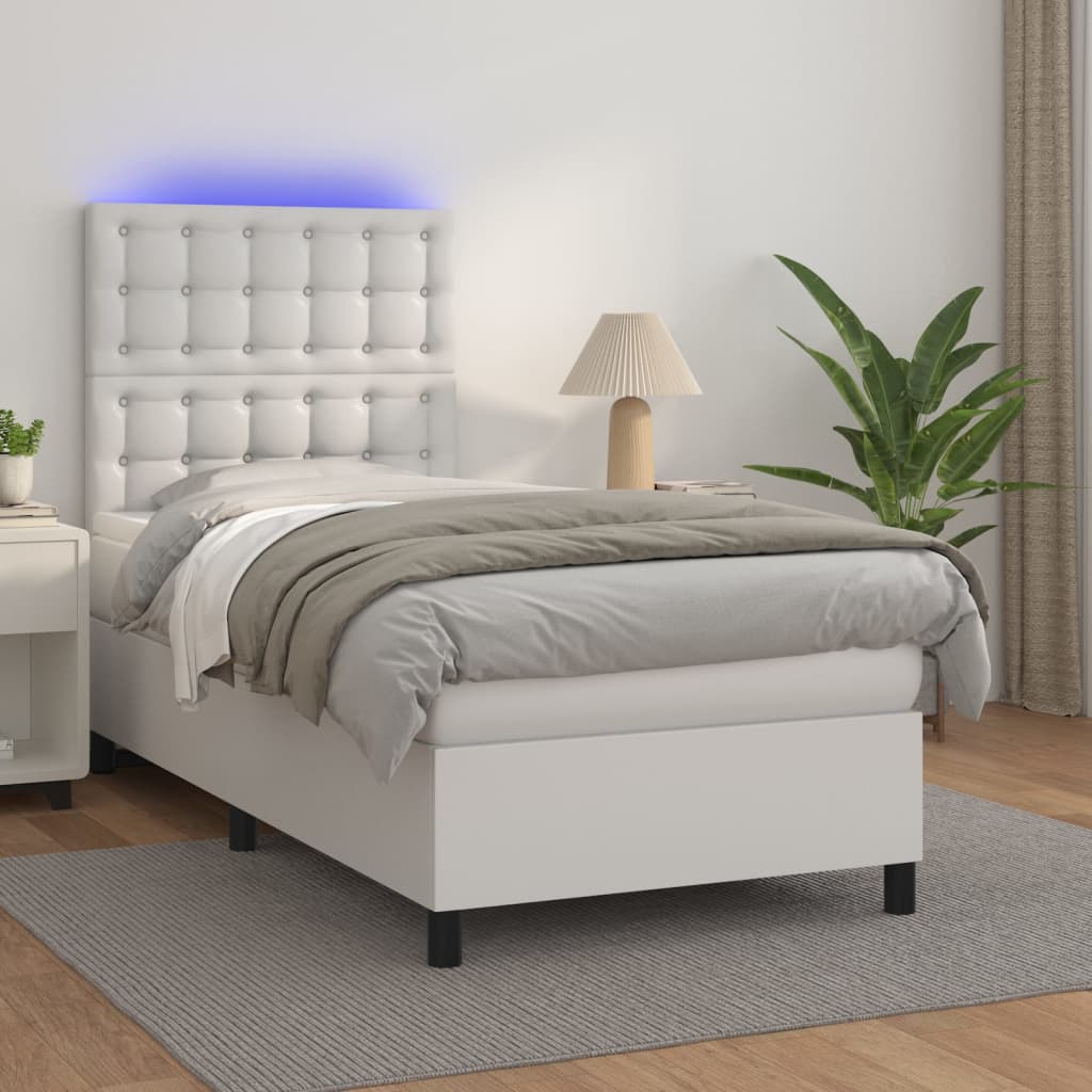 Box spring postel s matrací a LED bílá 90x190 cm umělá kůže