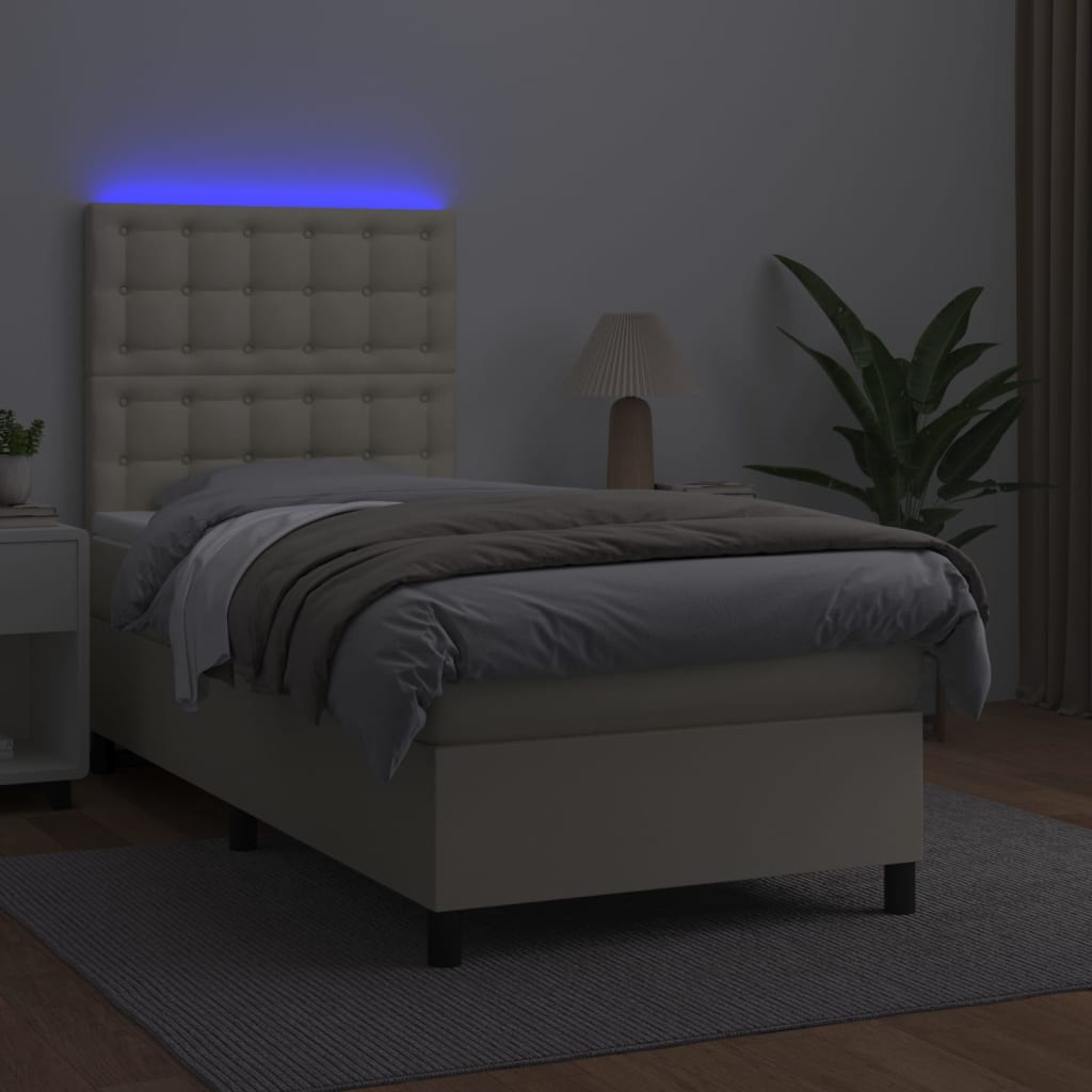 vidaXL Boxspring met matras en LED kunstleer crèmekleurig 90x190 cm, foto 2