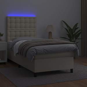 Box spring postel s matrací a LED krémová 90x190 cm umělá kůže - obrázek 4