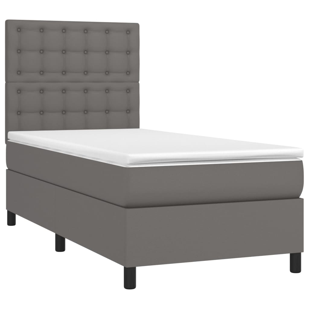 vidaXL Boxspring met matras en LED kunstleer grijs 90x190 cm afbeelding