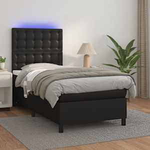Box spring postel s matrací a LED černá 90x200 cm umělá kůže