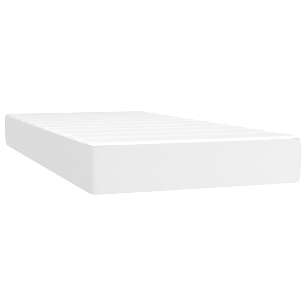 Box spring postelja z vzmetnico LED bela 90x200 cm umetno usnje