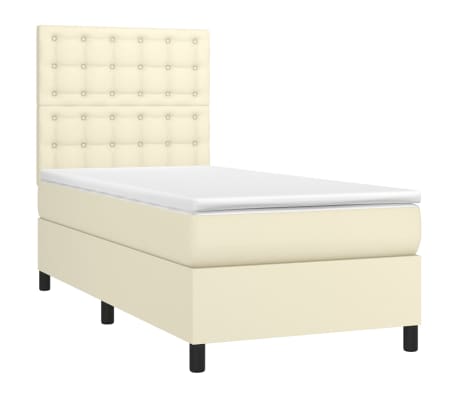 vidaXL Cama box spring c/ colch&atilde;o/LED 100x200cm couro artificial creme