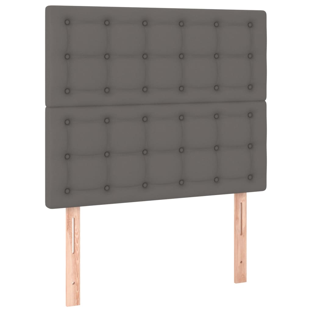 Pat cu arcuri, cu saltea și LED, gri, 100x200 cm, piele eco