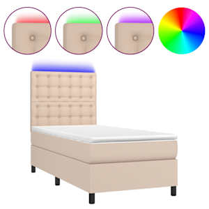 Box spring postel matrace a LED cappuccino 100x200cm umělá kůže - obrázek 2