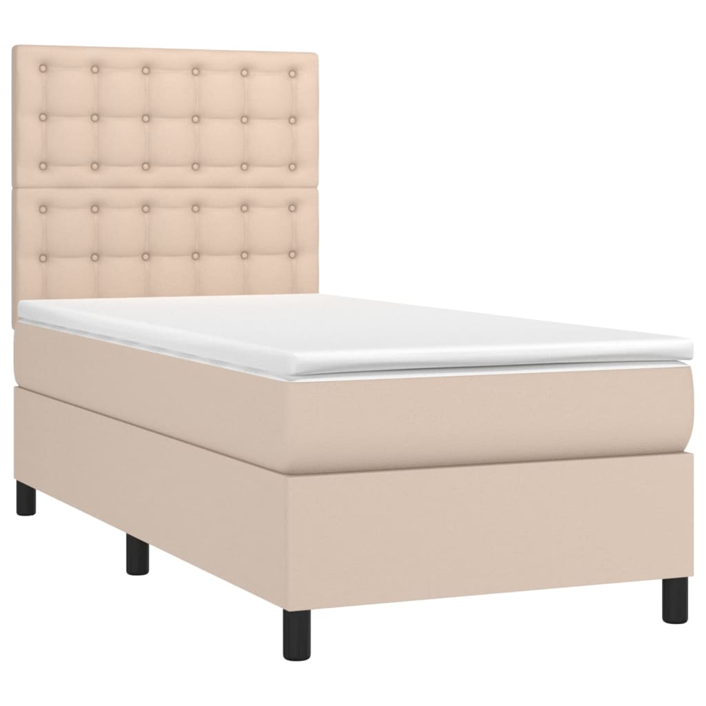 vidaXL Boxspring met matras en LED kunstleer cappuccinokleur 100x200cm afbeelding