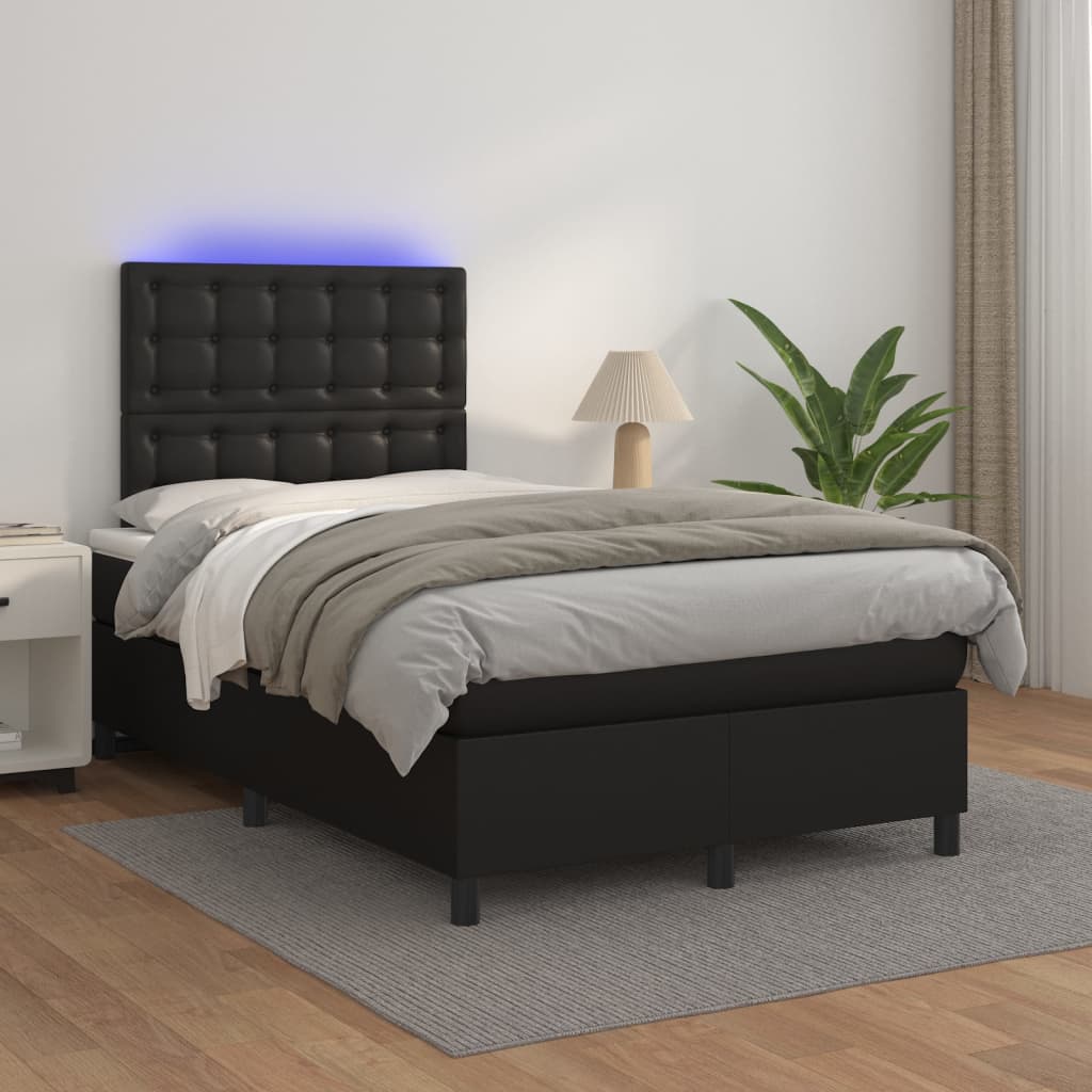 vidaXL Boxspringbett mit Matratze & LED Schwarz 120x200 cm Kunstleder