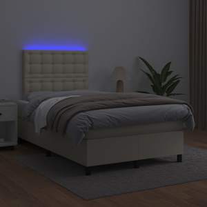 Box spring postel s matrací a LED krémová 120x200 cm umělá kůže - obrázek 4