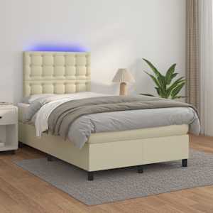 Box spring postel s matrací a LED krémová 120x200 cm umělá kůže - obrázek 1