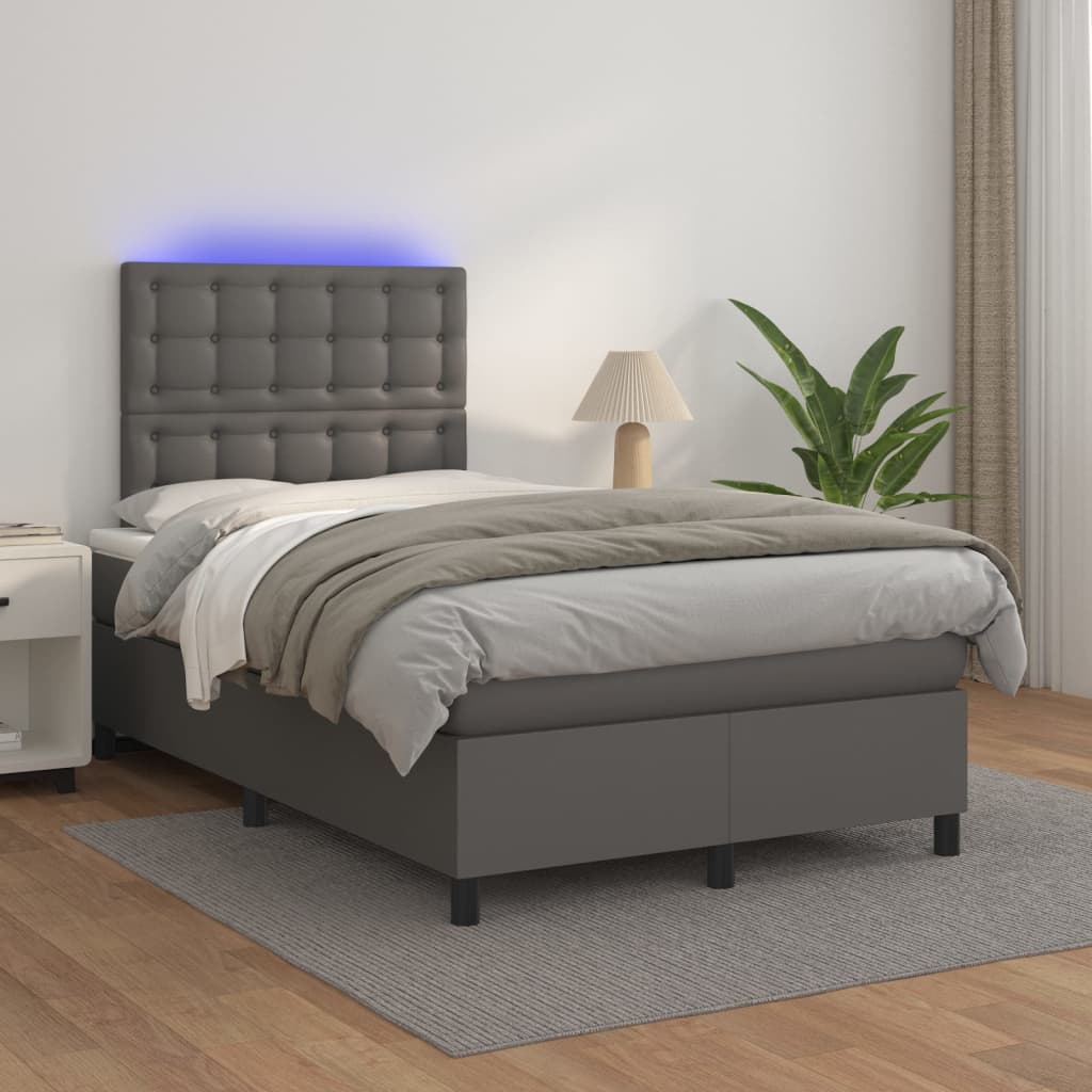 Sommier tapissier matelas et LED Gris 120x200 cm Similicuir