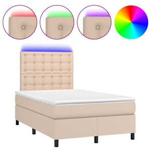 Box spring postel matrace a LED cappuccino 120x200cm umělá kůže - obrázek 2