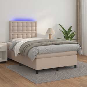 Box spring postel matrace a LED cappuccino 120x200cm umělá kůže - obrázek 1
