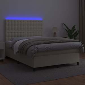 Box spring postel s matrací a LED krémová 140x190 cm umělá kůže - obrázek 4