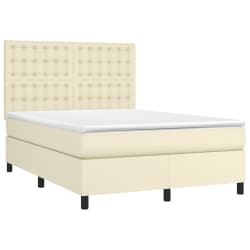 vidaXL Sommier &agrave; lattes de lit avec matelas et LED Cr&egrave;me 140x190 cm