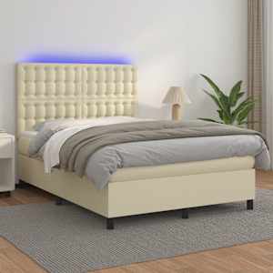 Box spring postel s matrací a LED krémová 140x190 cm umělá kůže - obrázek 1