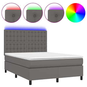Box spring postel s matrací a LED šedá 140x190 cm umělá kůže - obrázek 2