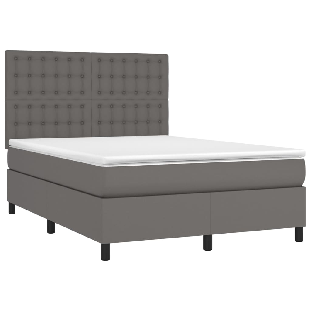 vidaXL Boxspring met matras en LED kunstleer grijs 140x190 cm