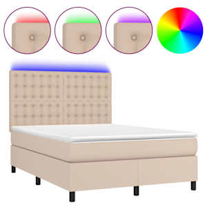 Box spring postel matrace a LED cappuccino 140x190cm umělá kůže - obrázek 2