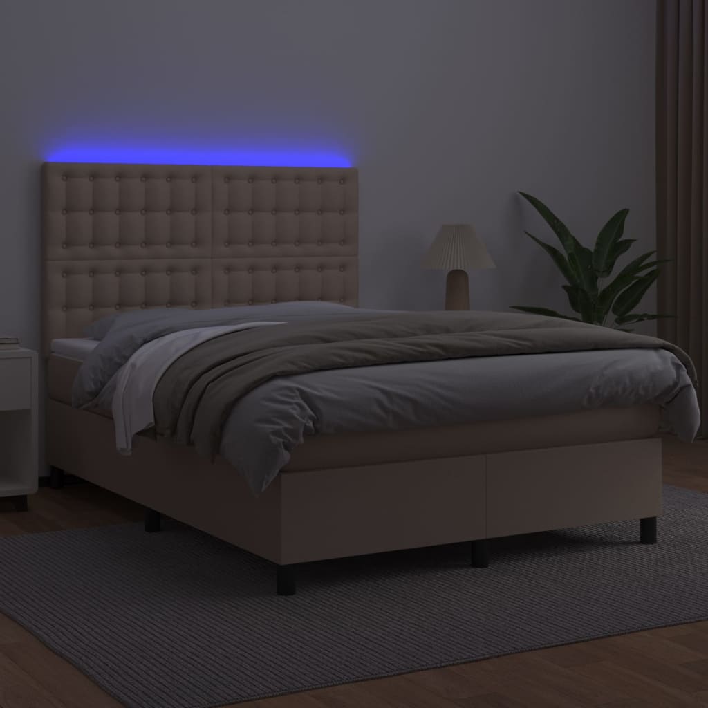 vidaXL Boxspring met matras en LED kunstleer cappuccinokleur 140x190cm bruin, foto 2