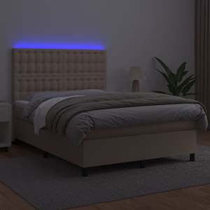 Box spring postel matrace a LED cappuccino 140x190cm umělá kůže - obrázek 4