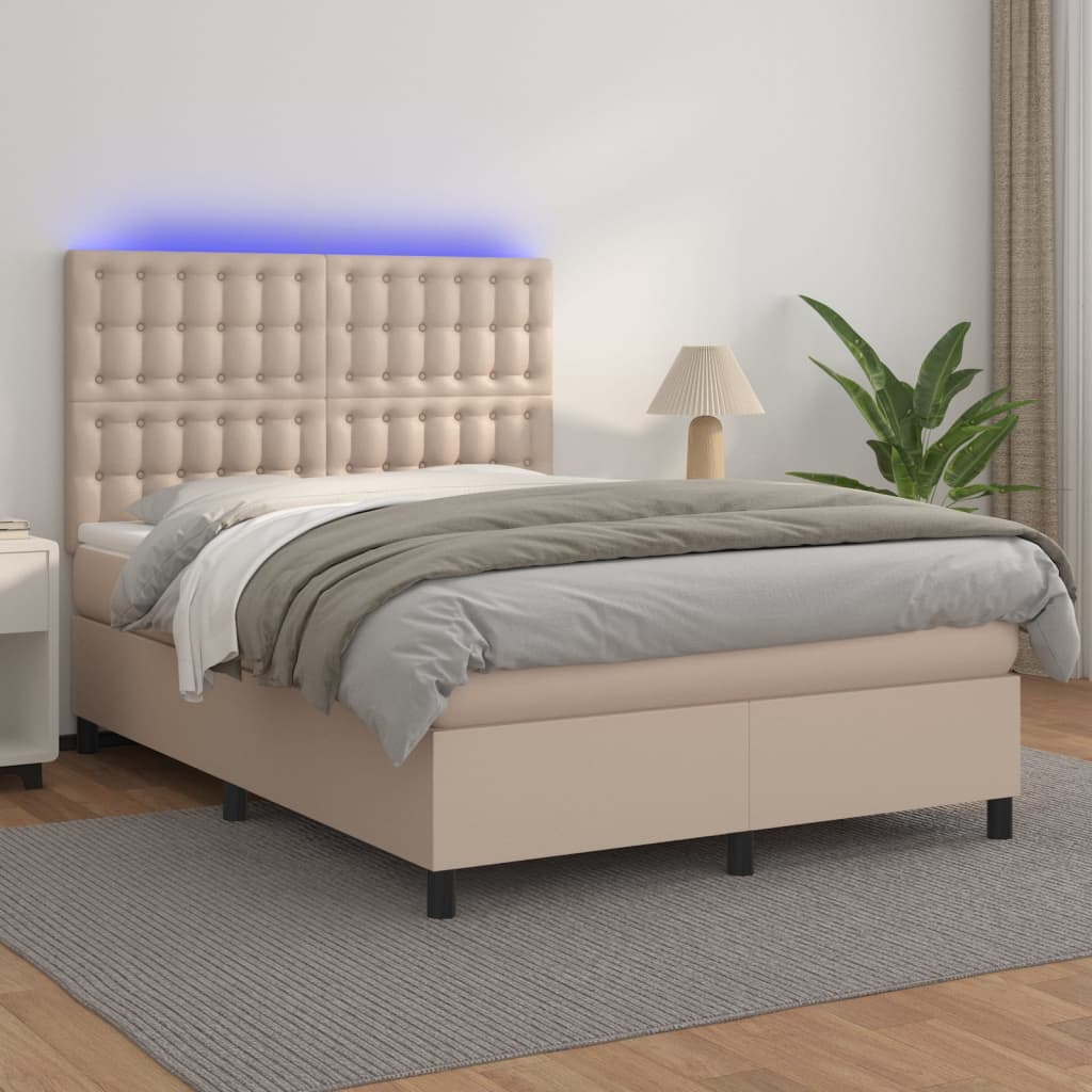 vidaXL Boxspringbett mit Matratze & LED Cappuccino-Braun 140x190cm