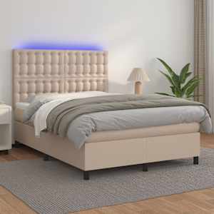 Box spring postelja z vzmetnico LED kapučino 140x190 cm