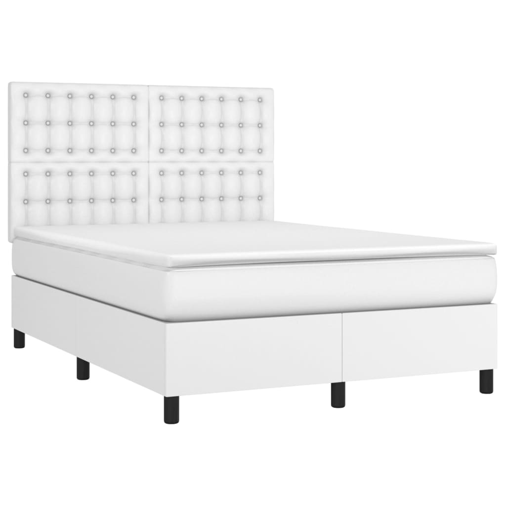 vidaXL Boxspring met matras en LED kunstleer wit 140x200 cm afbeelding