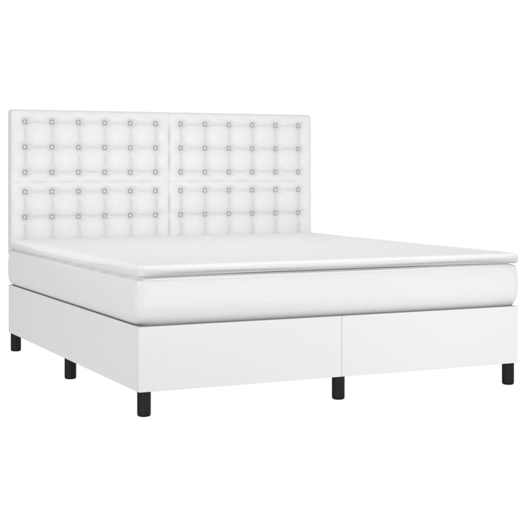 vidaXL Boxspring met matras en LED kunstleer wit 160x200 cm afbeelding
