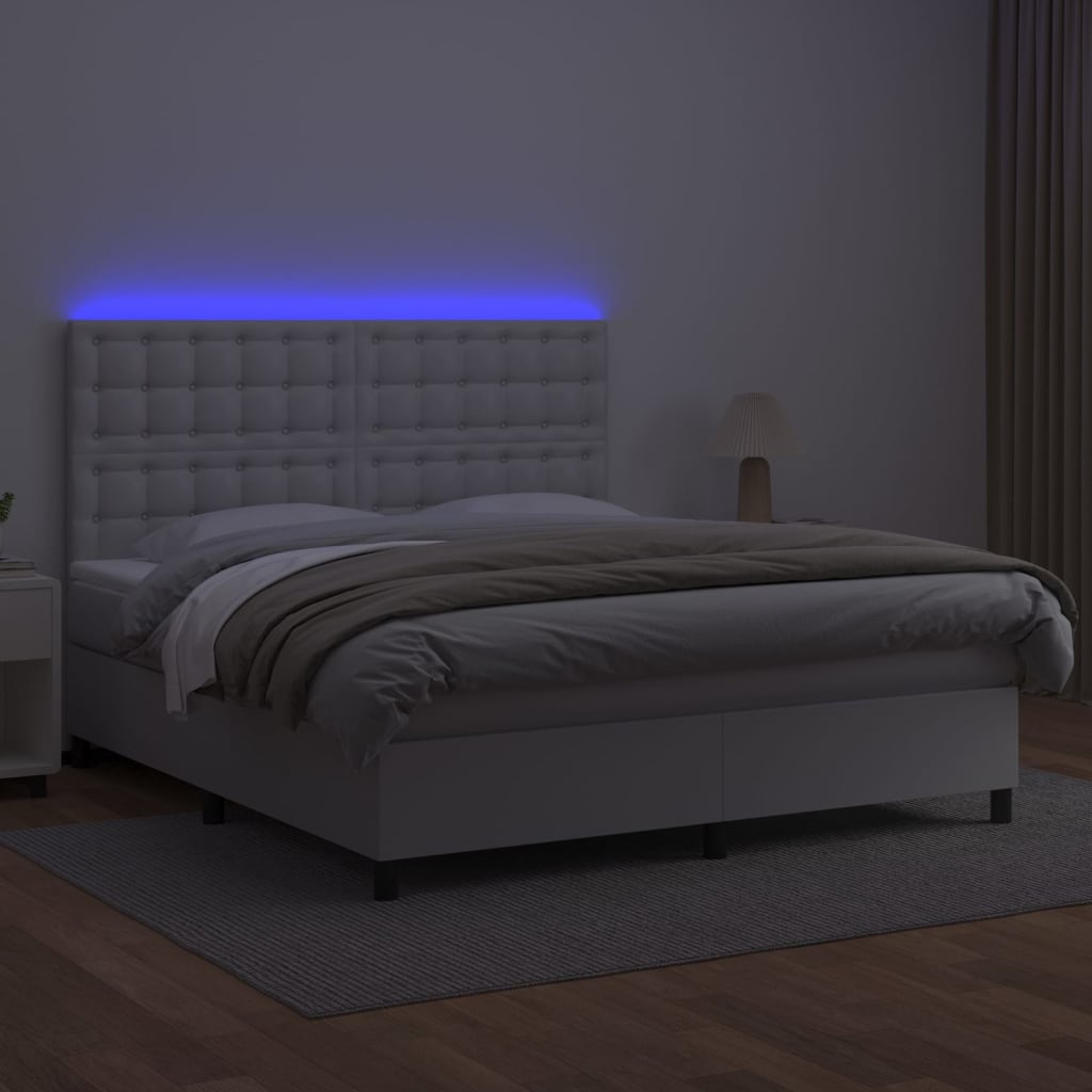 vidaXL Boxspring met matras en LED kunstleer wit 160x200 cm, foto 2