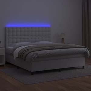 Box spring postel s matrací a LED bílá 160x200 cm umělá kůže - obrázek 4