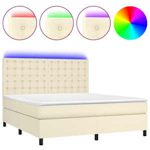 Box spring postel s matrací a LED krémová 160x200 cm umělá kůže - obrázek 2