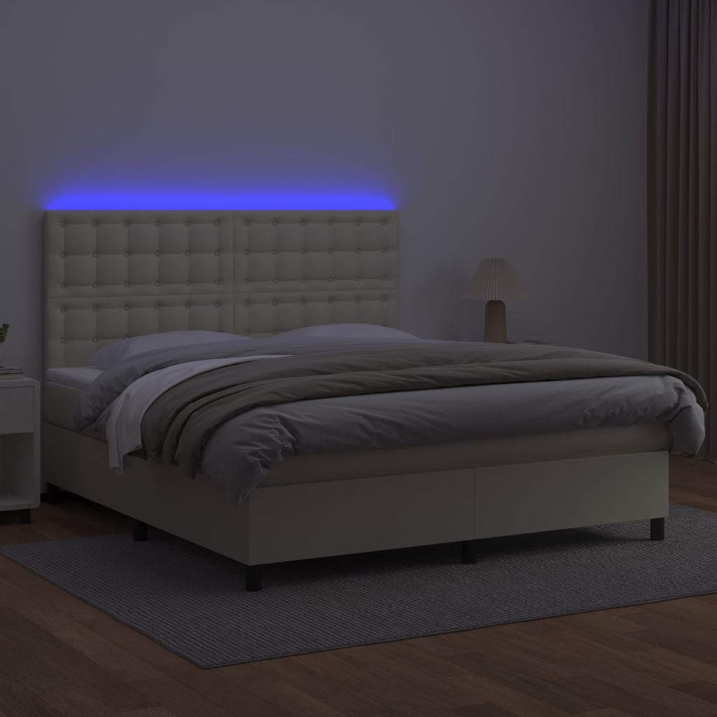 Κρεβάτι Boxspring με Στρώμα & LED Κρεμ 160x200 εκ. Συνθ. Δέρμα - Image 3