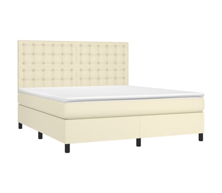 vidaXL Lova su spyruoklėmis ir čiužiniu/LED, kreminė, 160x200 cm