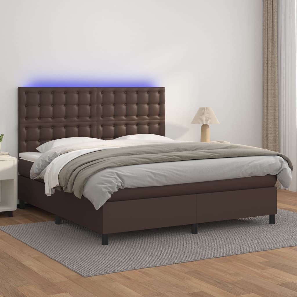 vidaXL Box spring postel s matrací a LED hnědá 160x200 cm umělá kůže