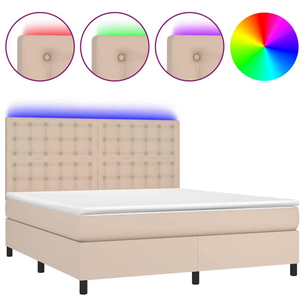 vidaXL Boxspring met matras en LED kunstleer cappuccinokleur 160x200cm bruin, foto 3
