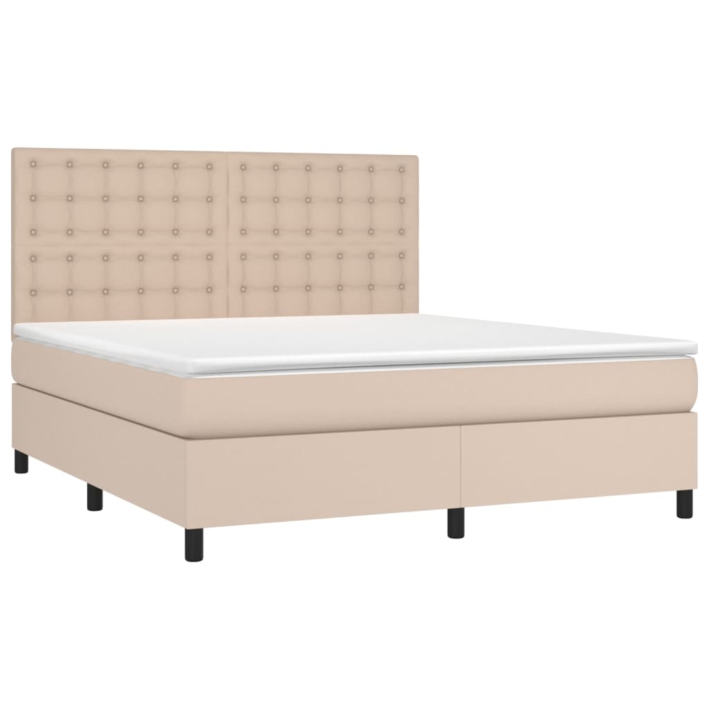 vidaXL Cama box spring colchón LED cuero sintético capuchino 160x200cm